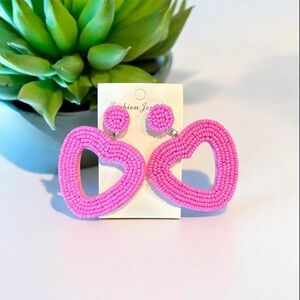 Pink Beaded Heart Earrings